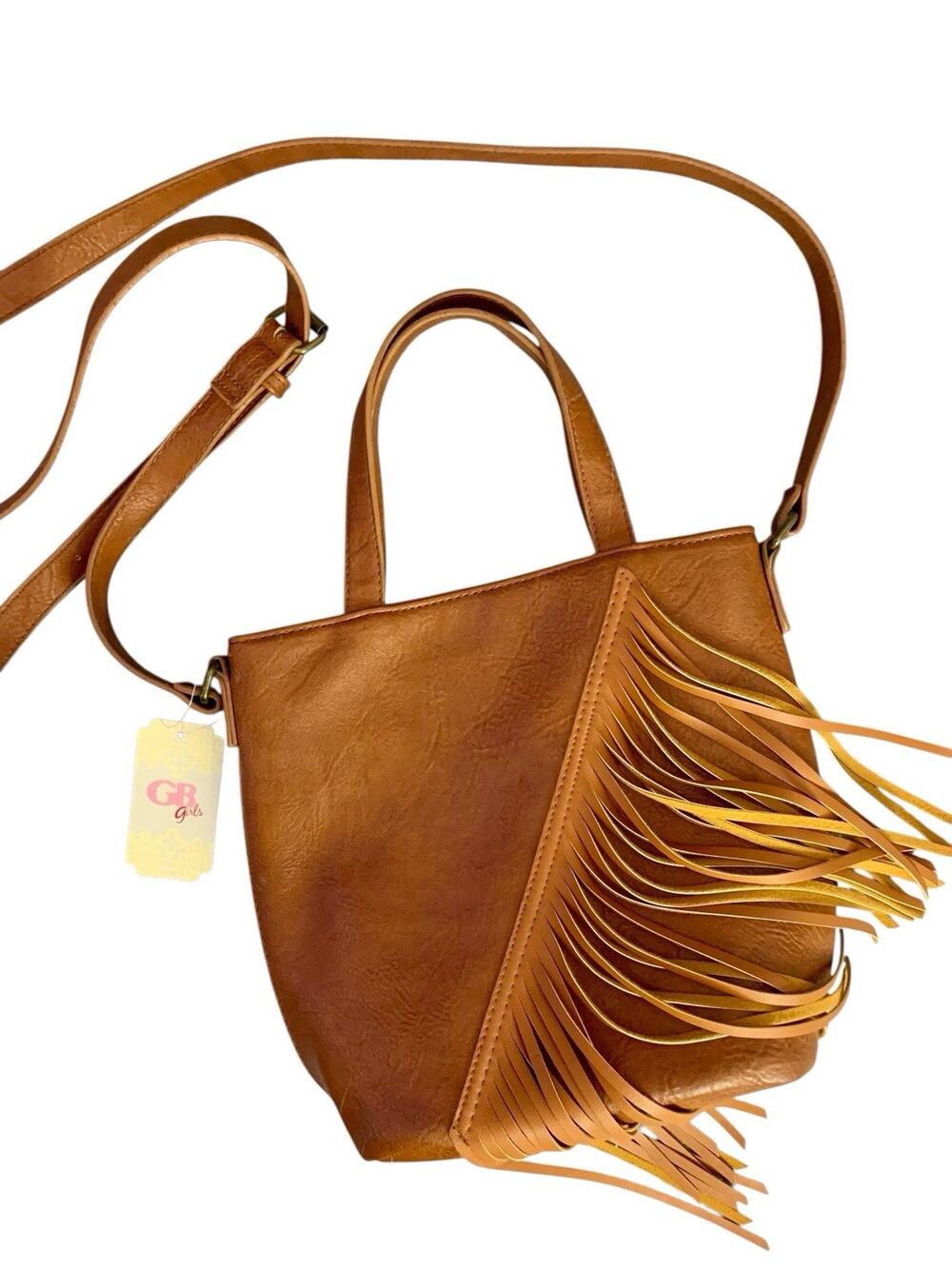 NWT GB Girls Boho Fringe Purse, Vegan Leather Boho Festival Bag Crossbody Adjust